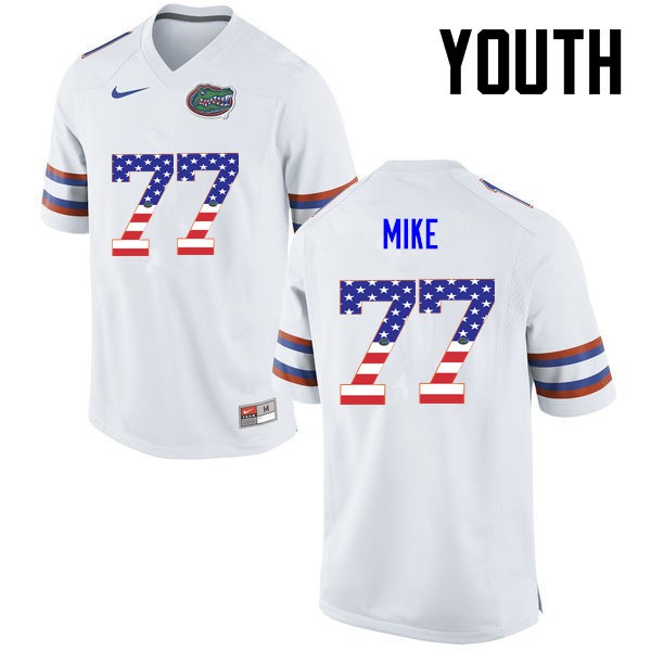 Florida Gators Youth #77 Andrew Mike College Football USA Flag Fashion White